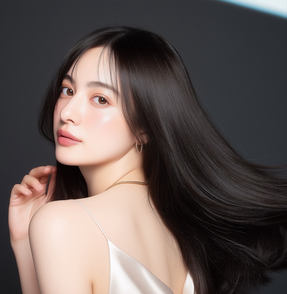 髪に手を添える女性のイメージ写真